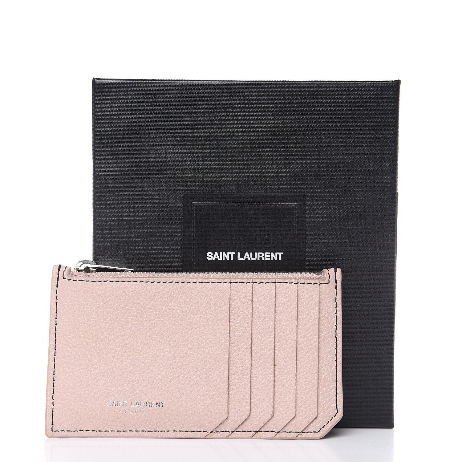 Saint Laurent Grained Calfskin 5 Fragments Zip Pouch Card Holder Marble Pink 7 of 7
