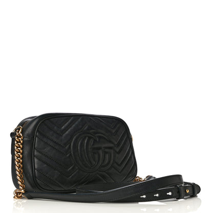 Gucci Calfskin Matelasse Small GG Marmont Chain Shoulder Bag Black 3 of 33