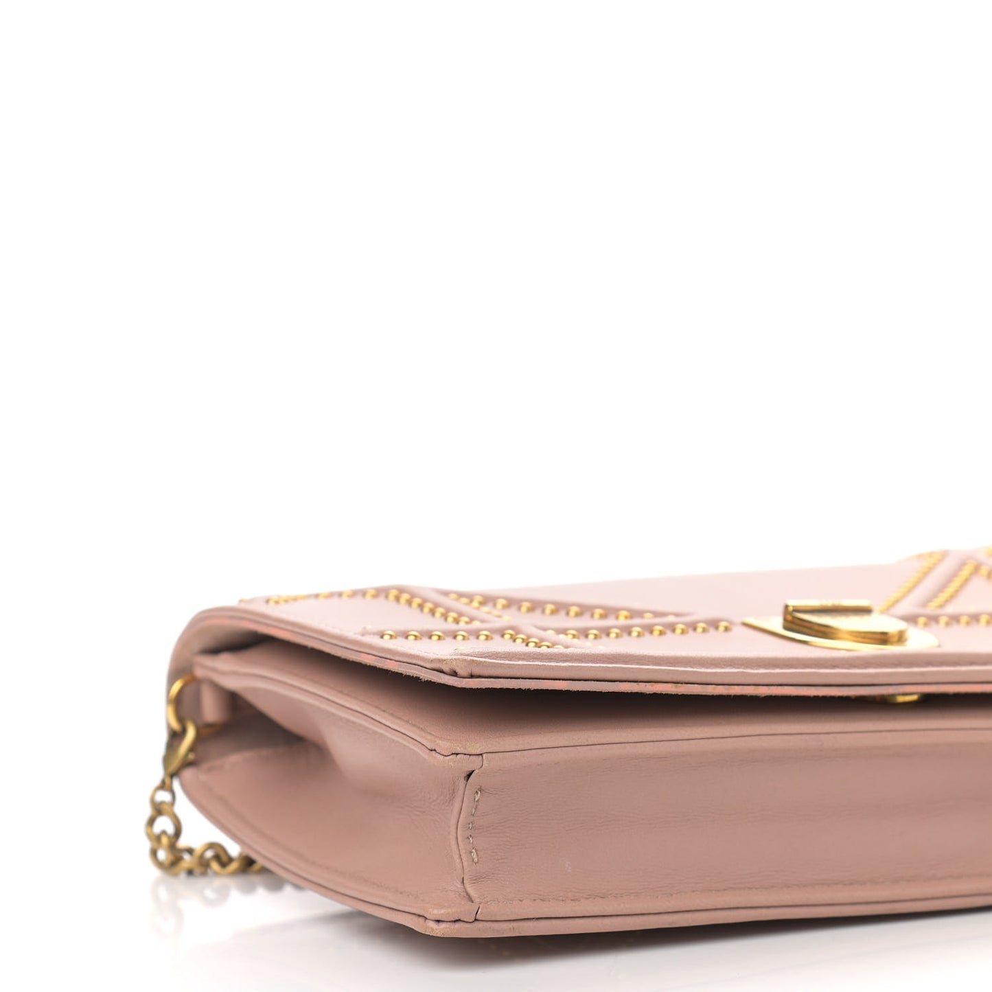 Calfskin Studded Diorama Wallet on Chain Pouch Nude
