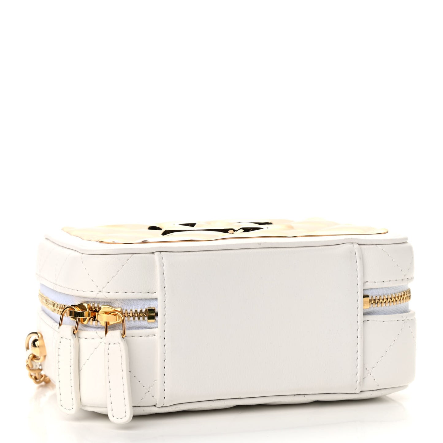Lambskin Metal Quilted Mini Vanity Case With Chain White Gold