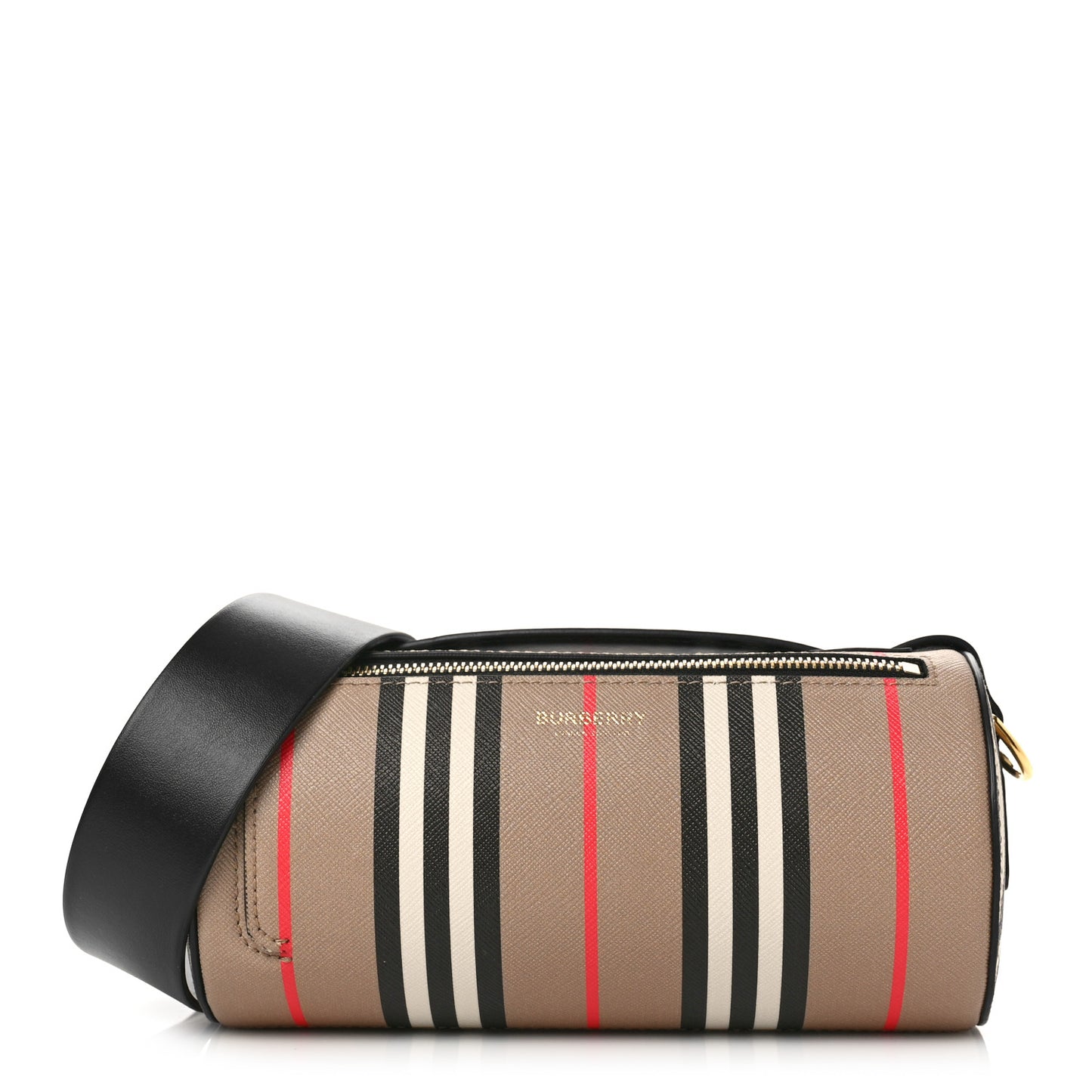 E-Canvas Calfskin Stripe Icon Barrel Bag Archive Beige