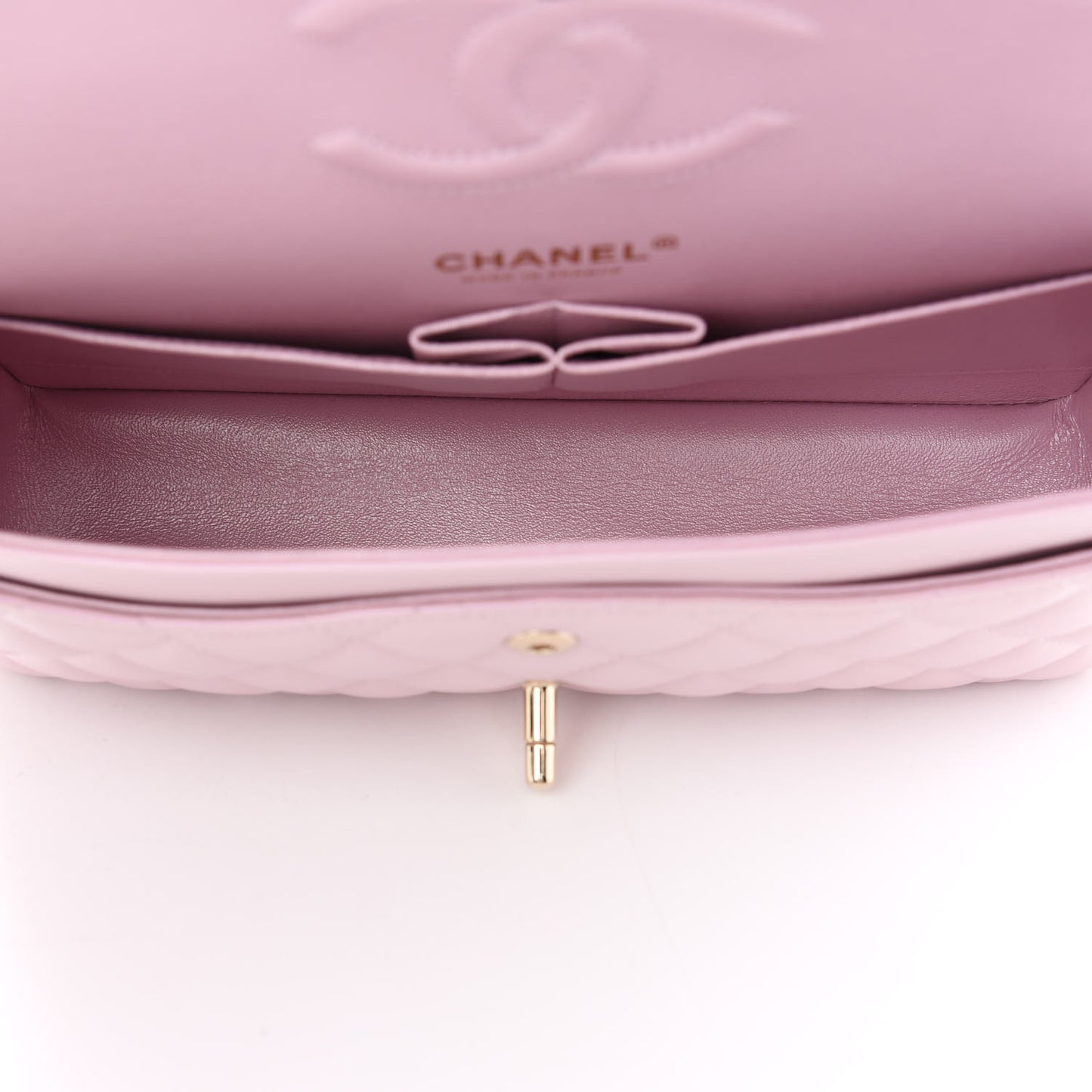 Iridescent Calfskin Quilted Medium Double Flap Light Pink