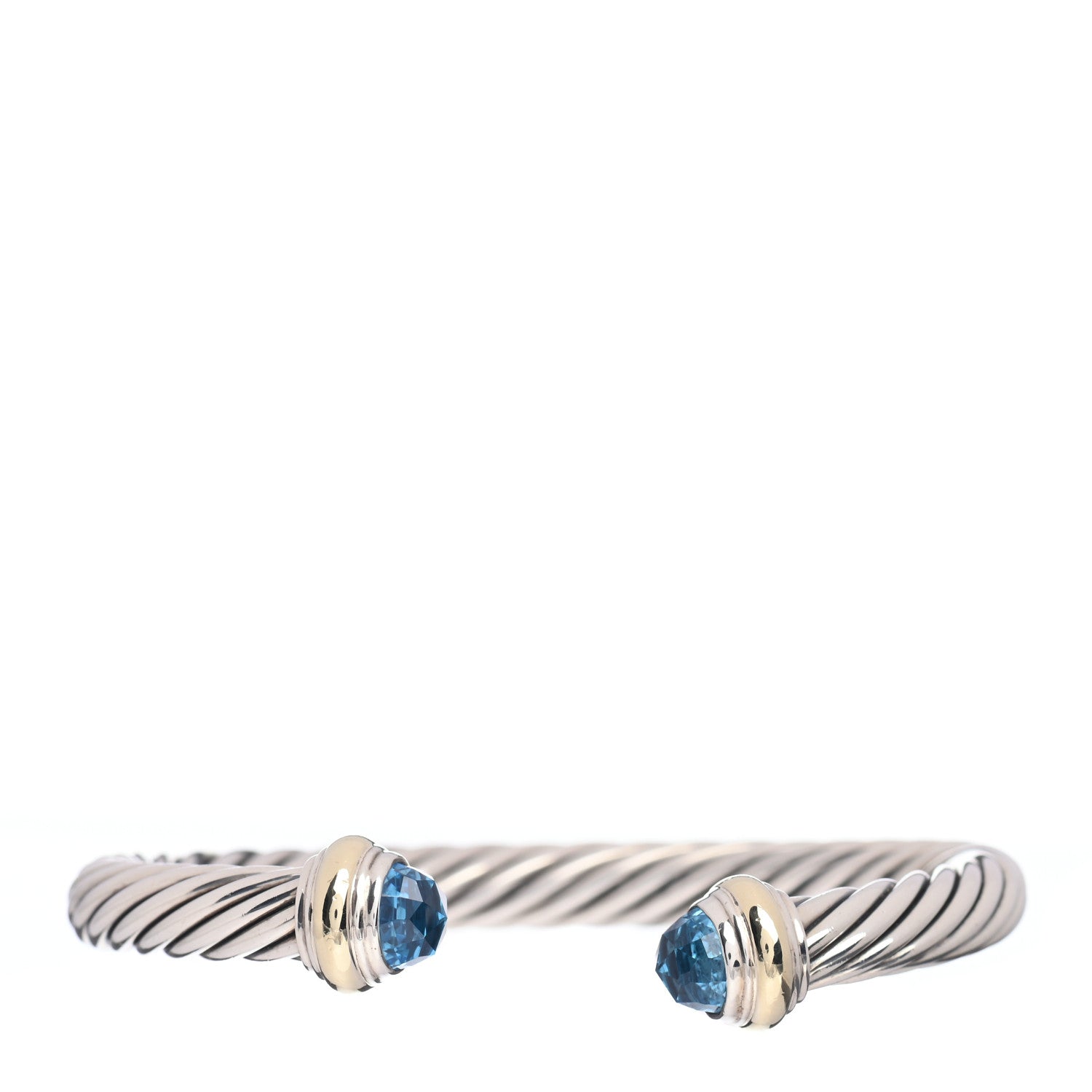 David Yurman Sterling Silver 14K Yellow Gold Blue Topaz 7mm Cable Classics Bracelet 1 of 4