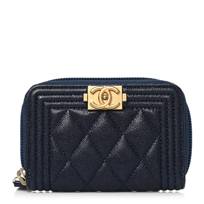 Chanel Caviar Quilted Boy Zip Around Coin Purse Wallet Navy Blue 1 of 7