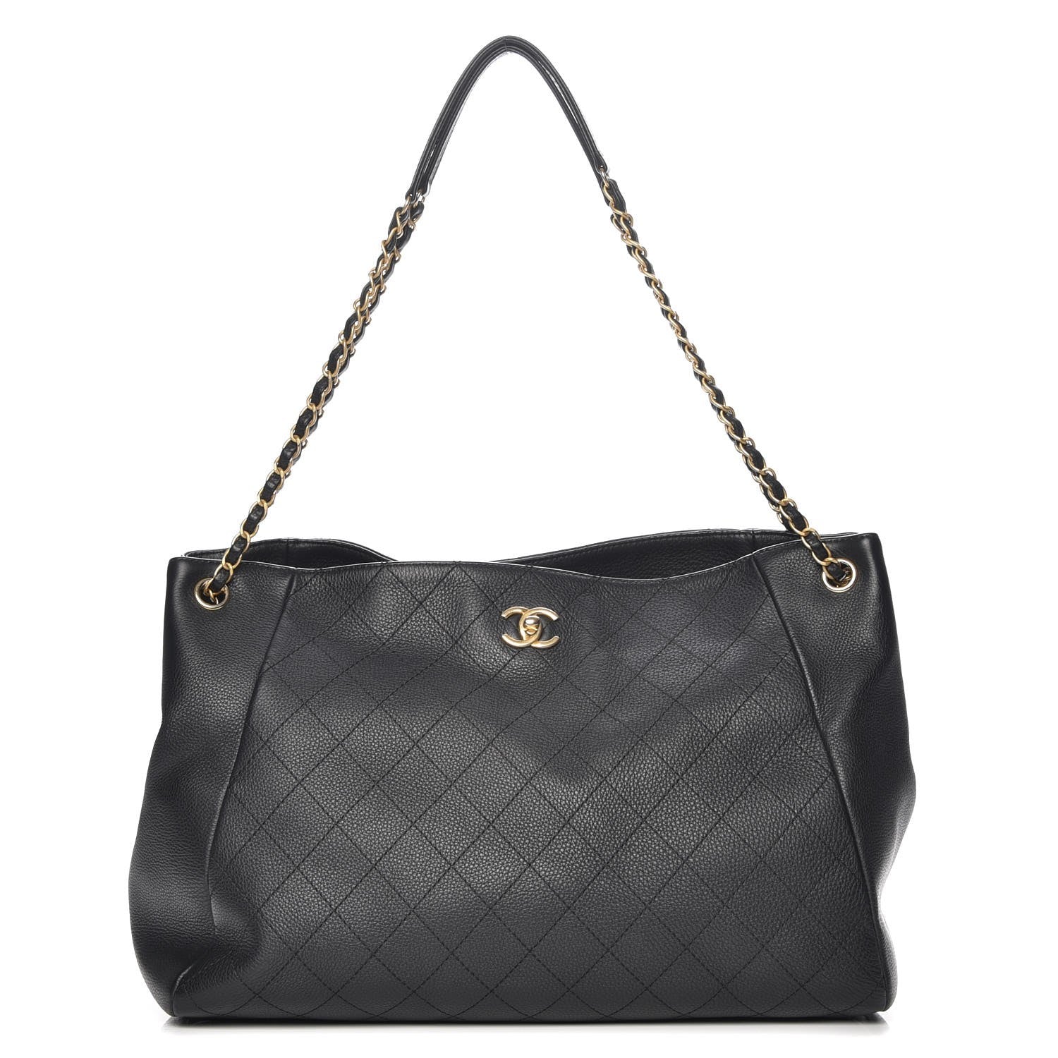 Chanel Grained Calfskin Stitched Large Supple Rock Shopping Tote Black 1 of 8