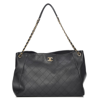 Chanel Grained Calfskin Stitched Large Supple Rock Shopping Tote Black 1 of 8