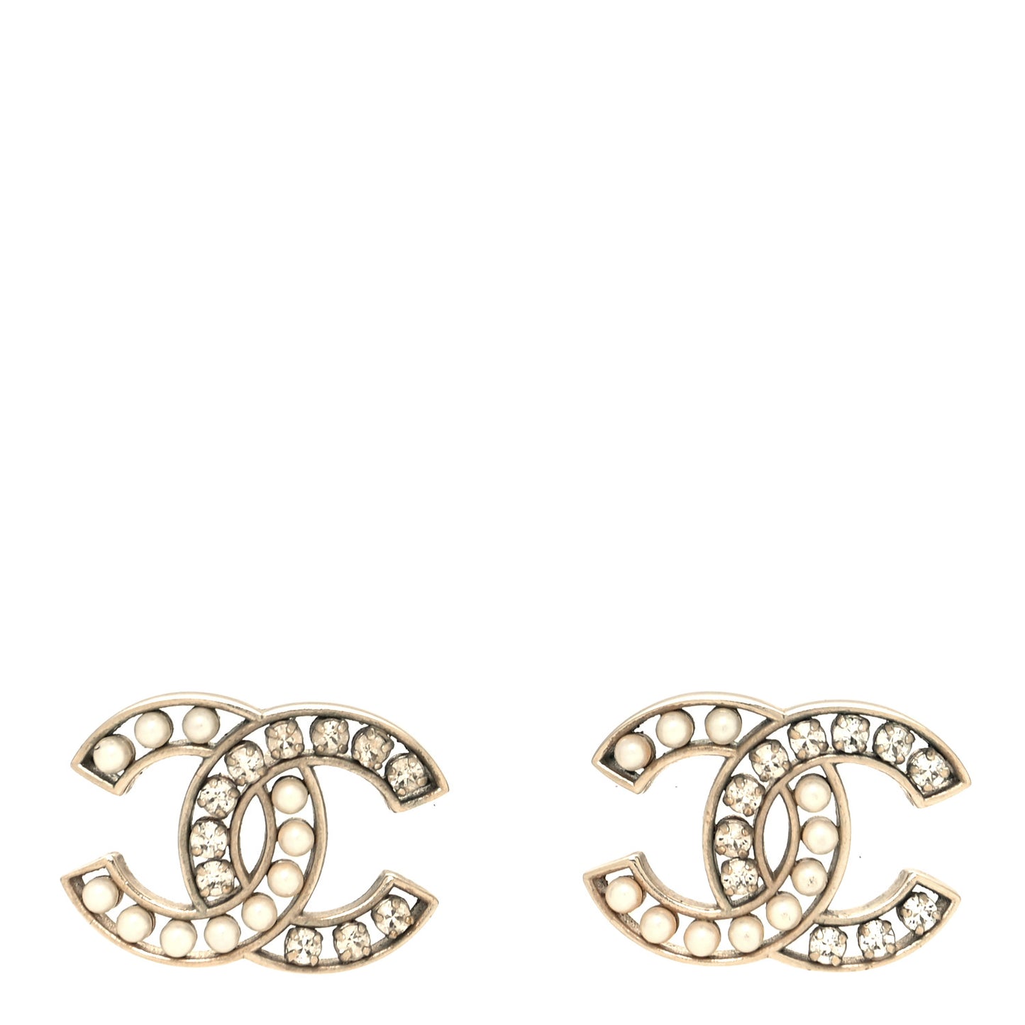 Crystal Pearl CC Earrings Gold