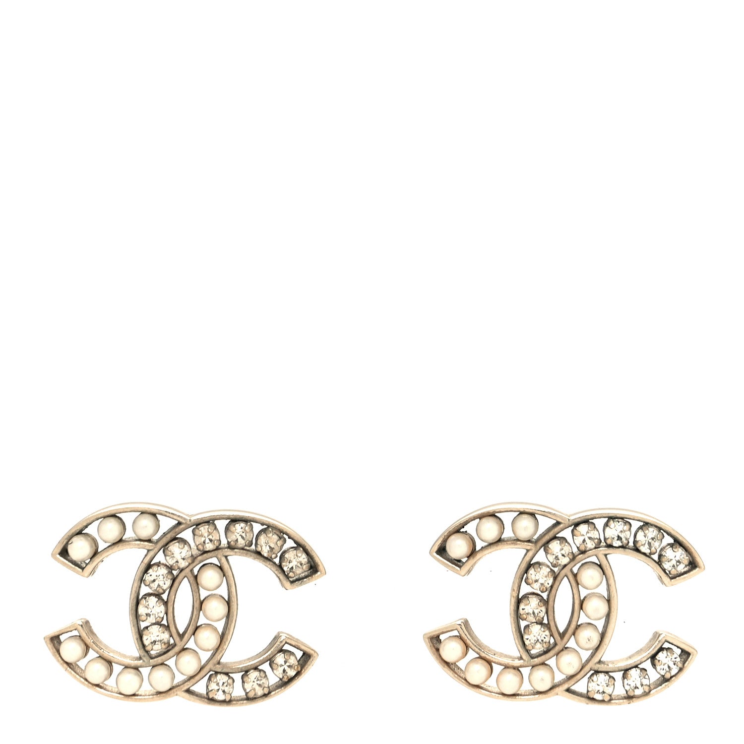 Chanel Crystal Pearl CC Earrings Gold 1 of 5