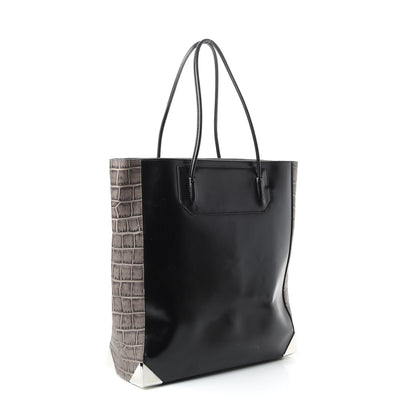 Alexander Wang Calfskin Crocodile Embossed Prisma Skeletal Tote Black Silver Hardware 3 of 9