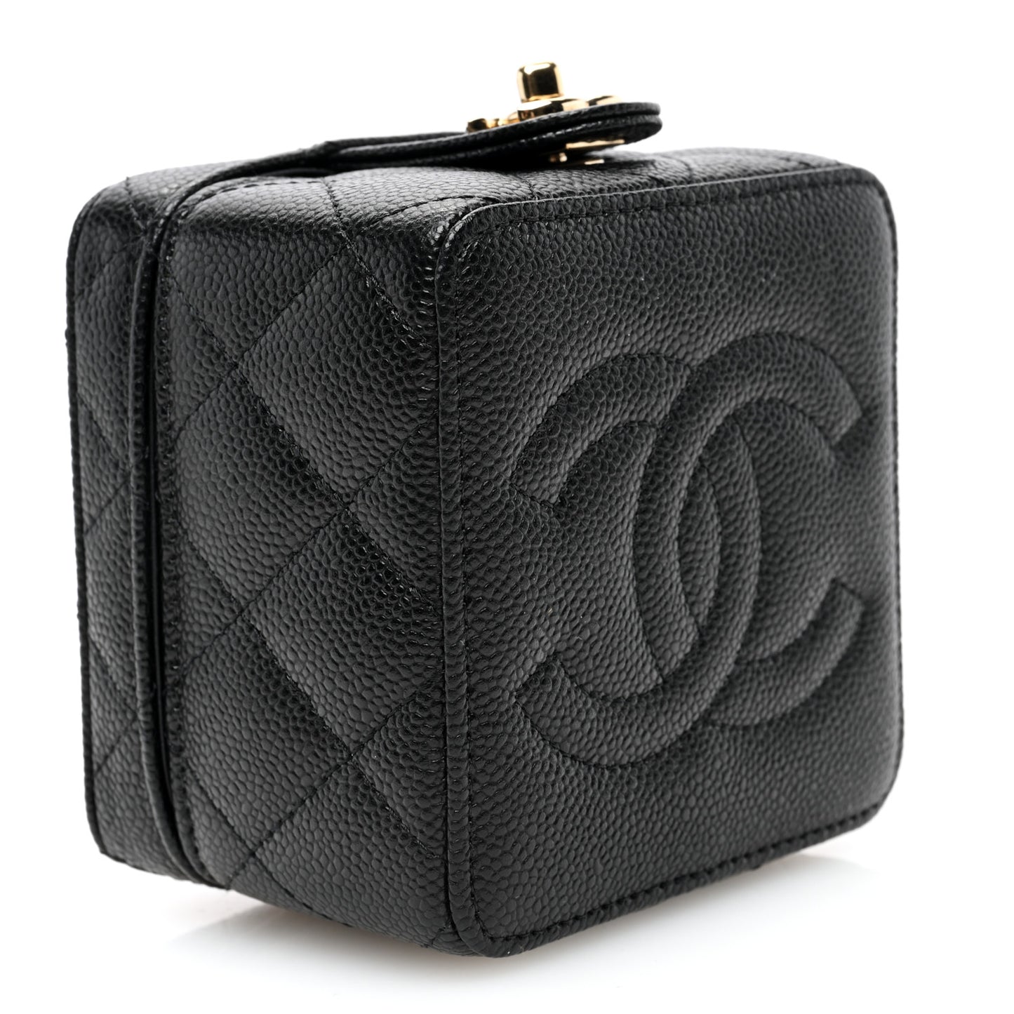 Caviar Quilted Mini Vanity Wrist Case With Chain Black