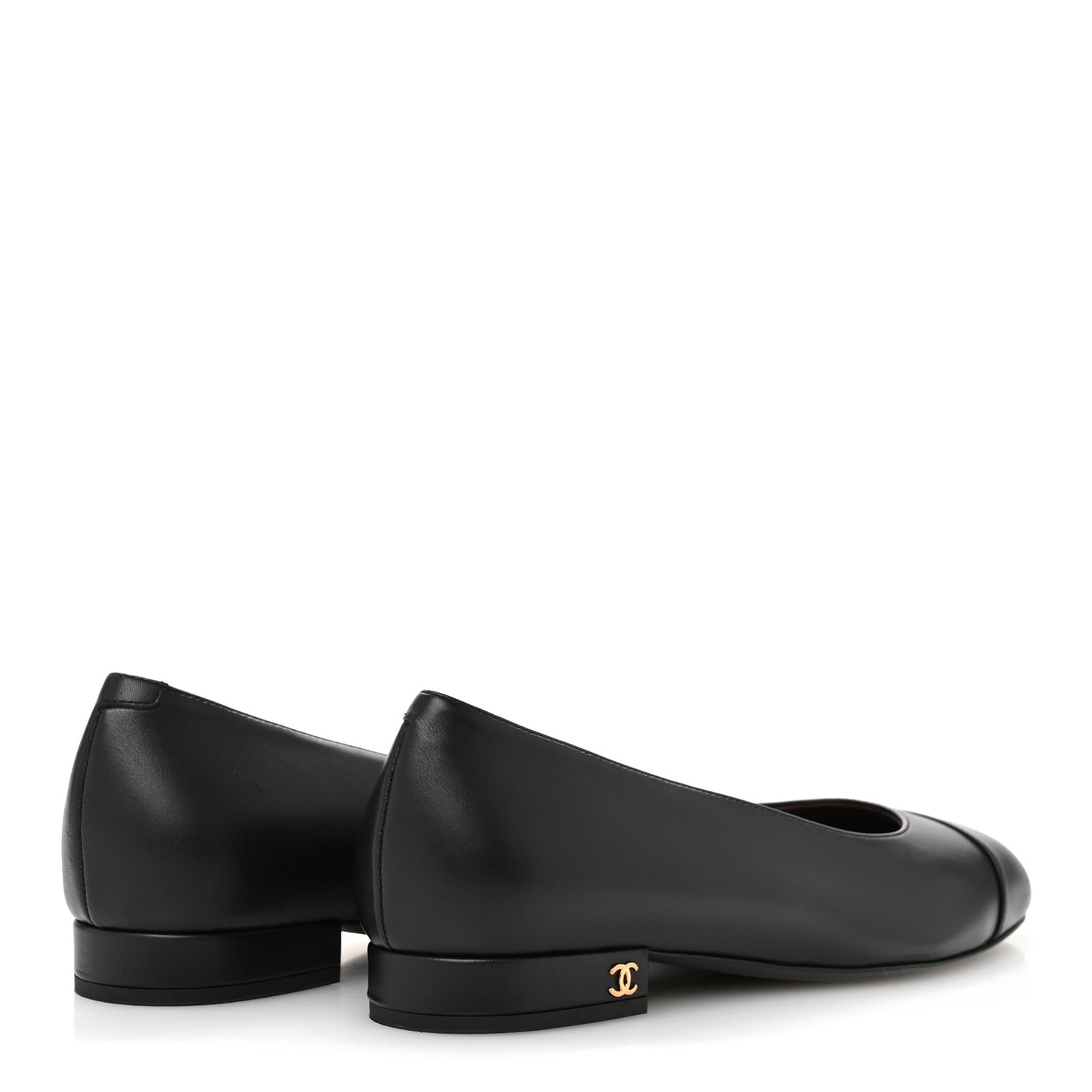 Lambskin Cap Toe Ballerina Flats 37 Black