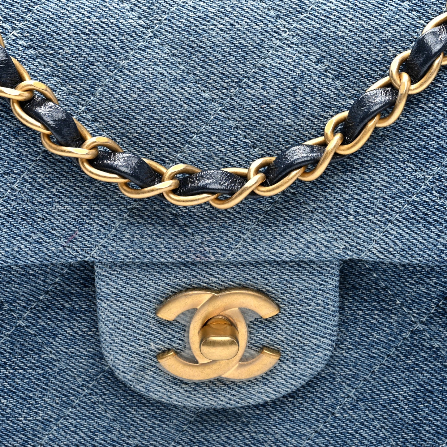 Washed Denim Quilted Mini Rectangular Flap Blue