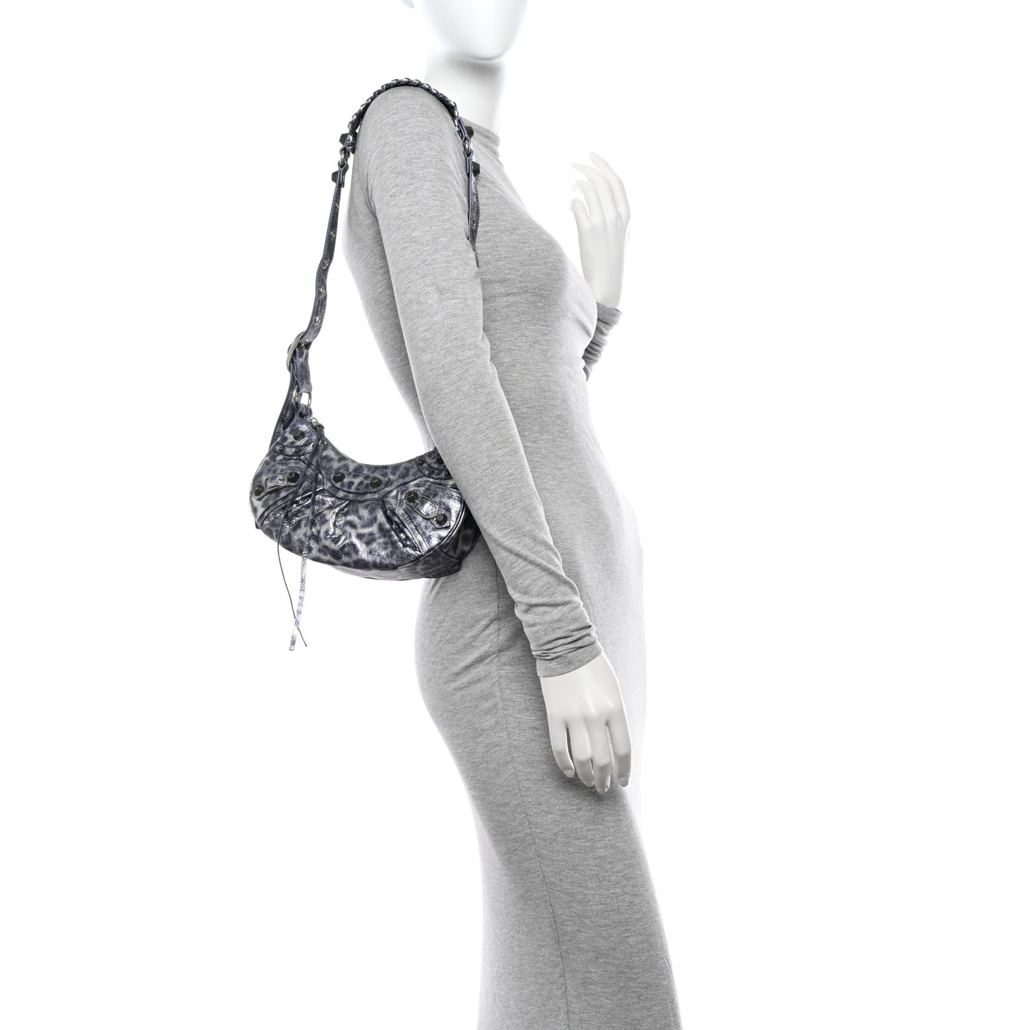 Metallic Agneau Arena Leopard Le Cagole Shoulder Bag XS Dark Grey