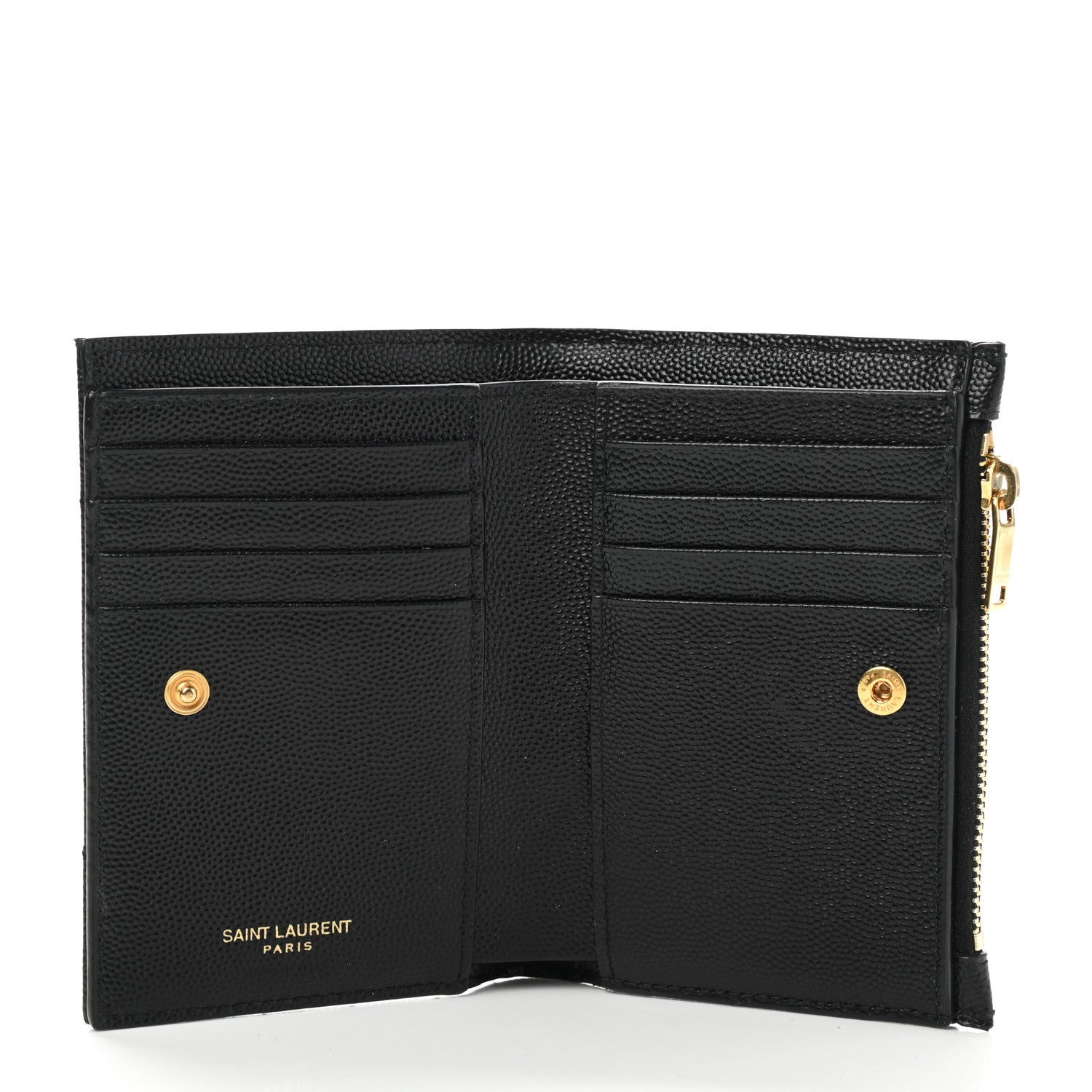 Saint Laurent Grain De Poudre Matelasse Chevron Monogram Zipped Two-Part Wallet Black 5 of 7