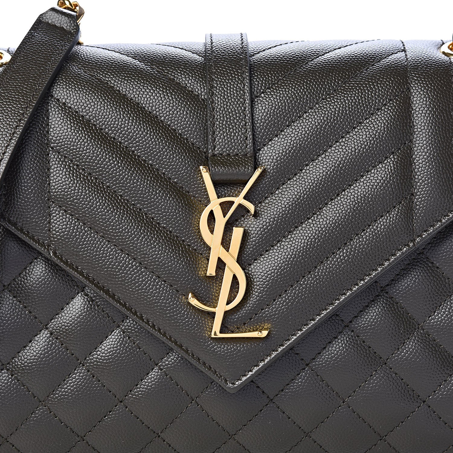 Saint Laurent Grain De Poudre Textured Mixed Matelasse Triquilt Medium Monogram Satchel Army Green 8 of 10