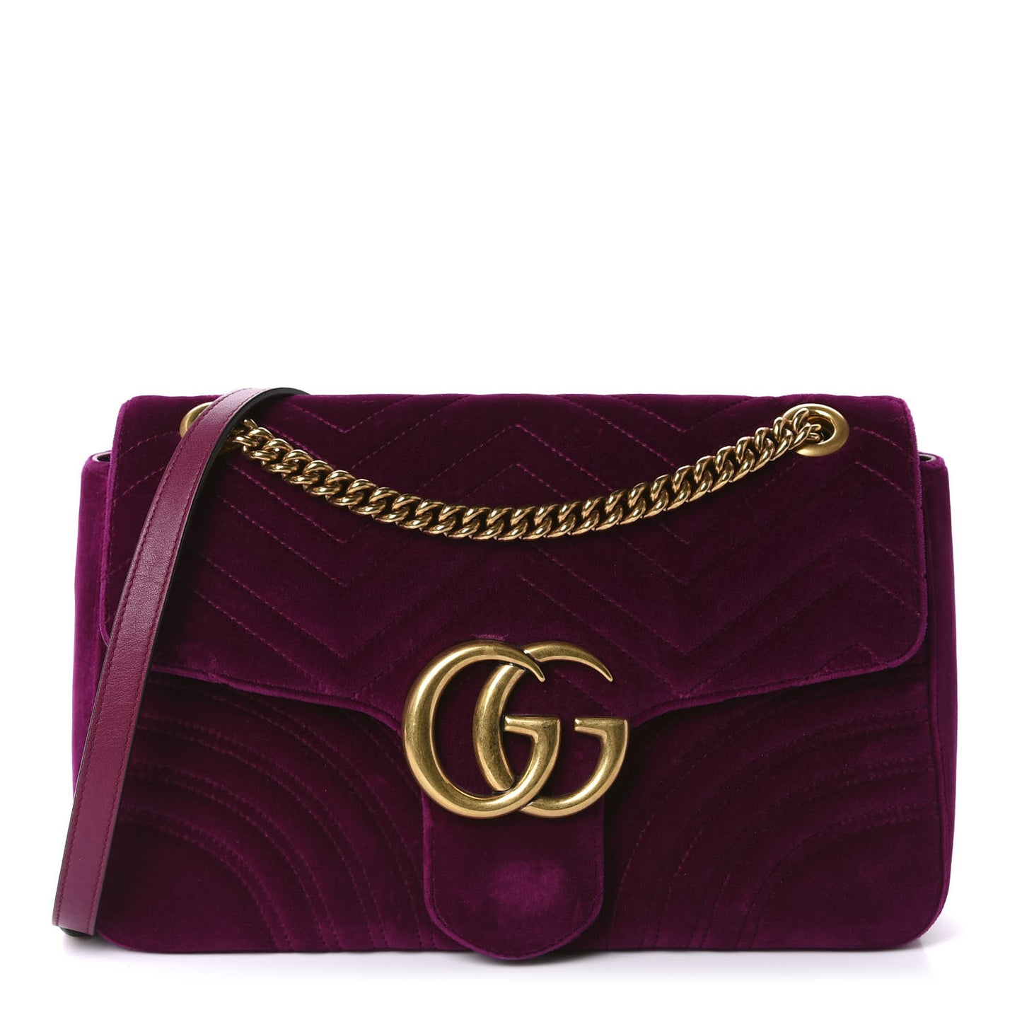 Velvet Matelasse Medium GG Marmont Shoulder Bag Fuchsia Violet Cyclamen