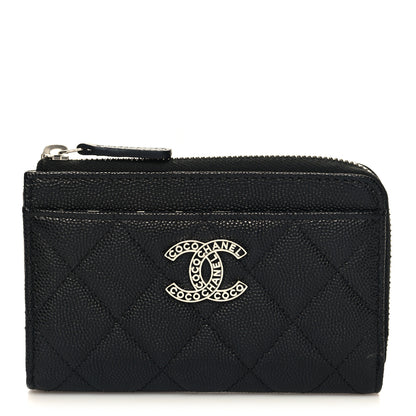 Chanel Caviar Quilted CC Logo Zip Around Card Holder Black 1 of 9