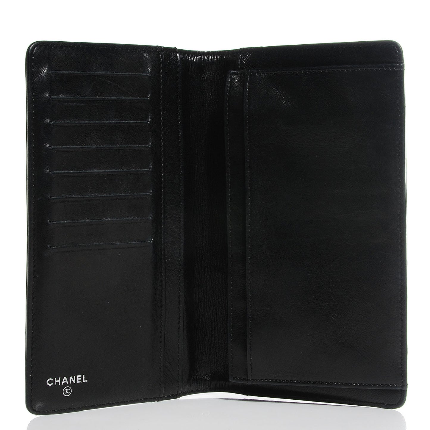 Lambskin Camellia Embossed Yen Wallet Black