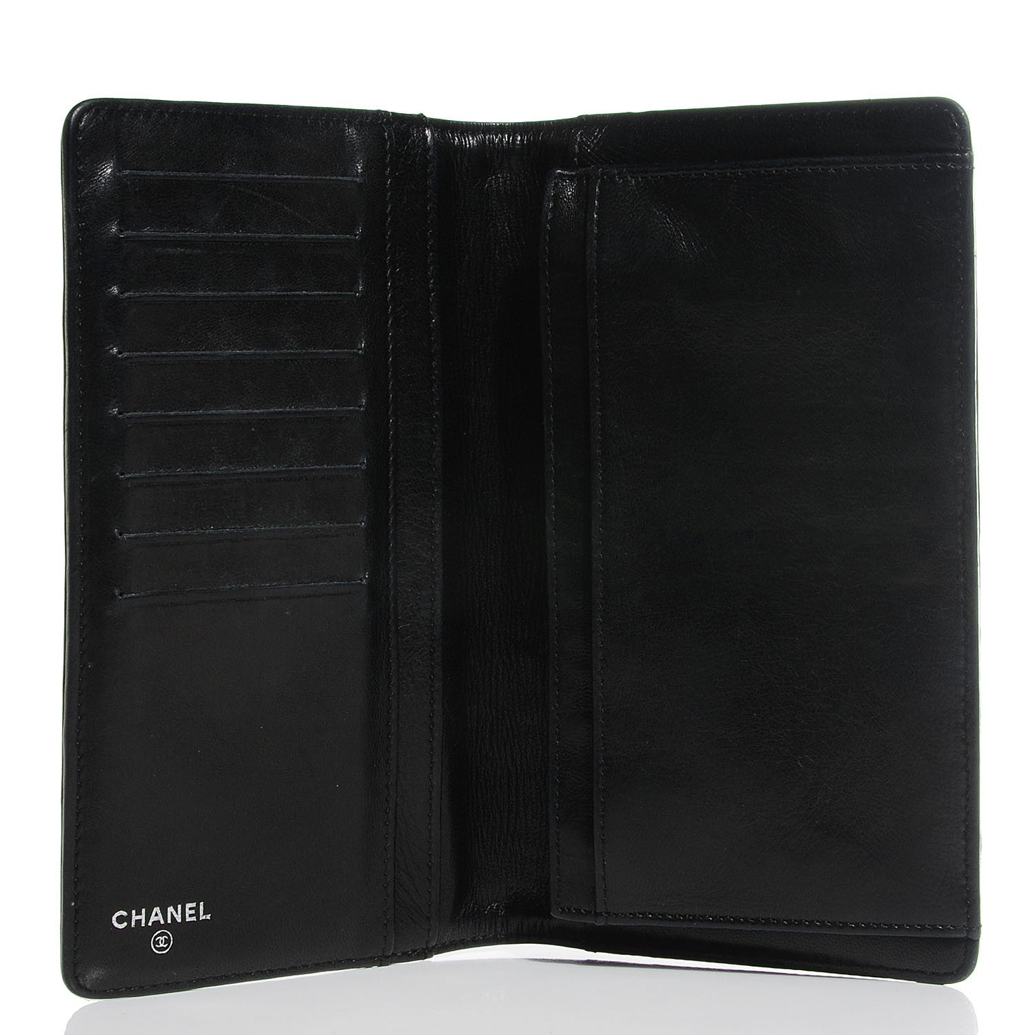 Chanel Lambskin Camellia Embossed Yen Wallet Black 5 of 8