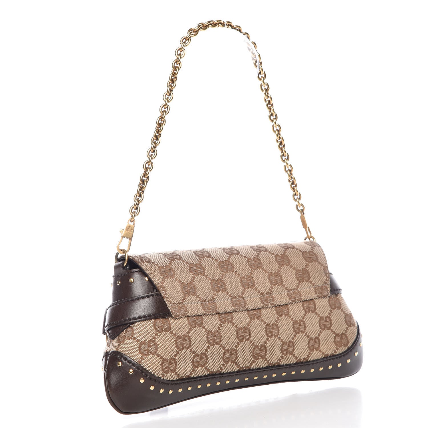 Gucci Monogram Studded Horsebit Clutch Dark Brown 3 of 10