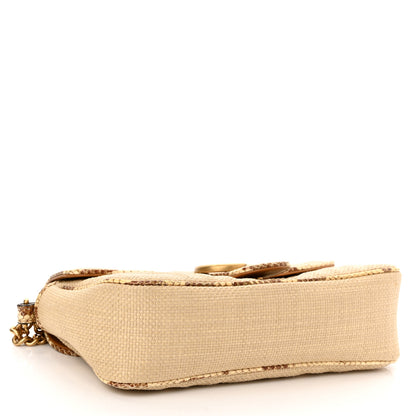 Gucci Raffia Elaphe Matelasse Small GG Marmont Shoulder Bag Natural Cream Brown 4 of 10