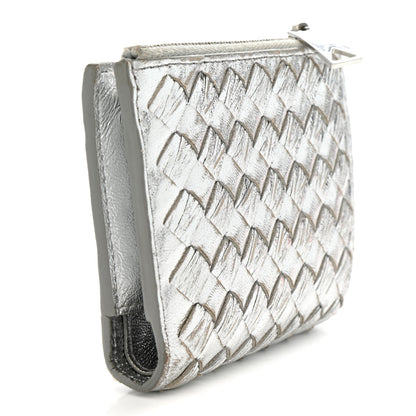 Bottega Veneta Metallic Nappa Intrecciato Small Bi-Fold Zip Wallet Silver 3 of 8