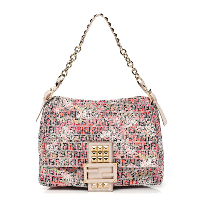 Fendi ENDI Zucchino Vitello Floral Studded Forever Mama Baguette Rosa Papaya Rosa Confetto 1 of 8