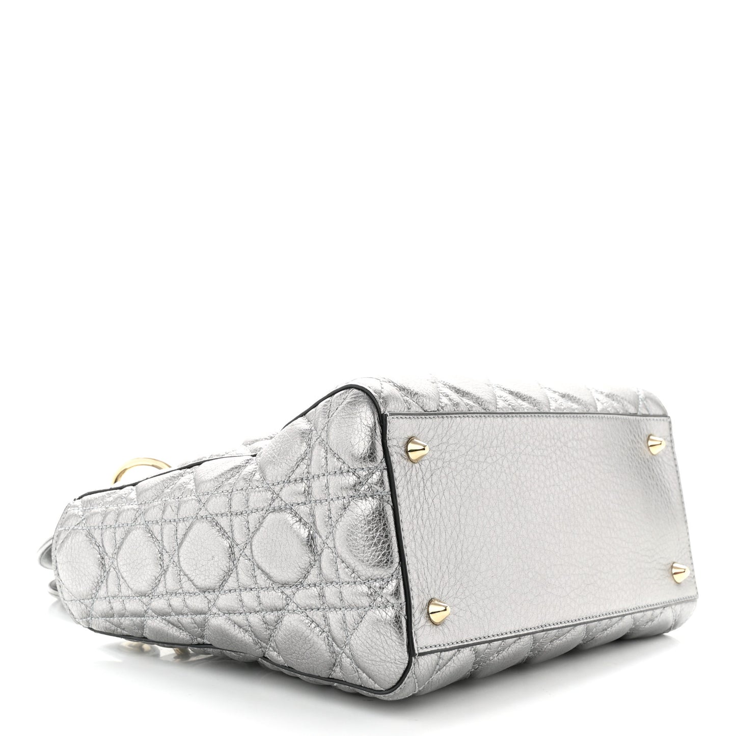 Metallic Grained Calfskin Cannage Medium Supple Lady Dior Silver