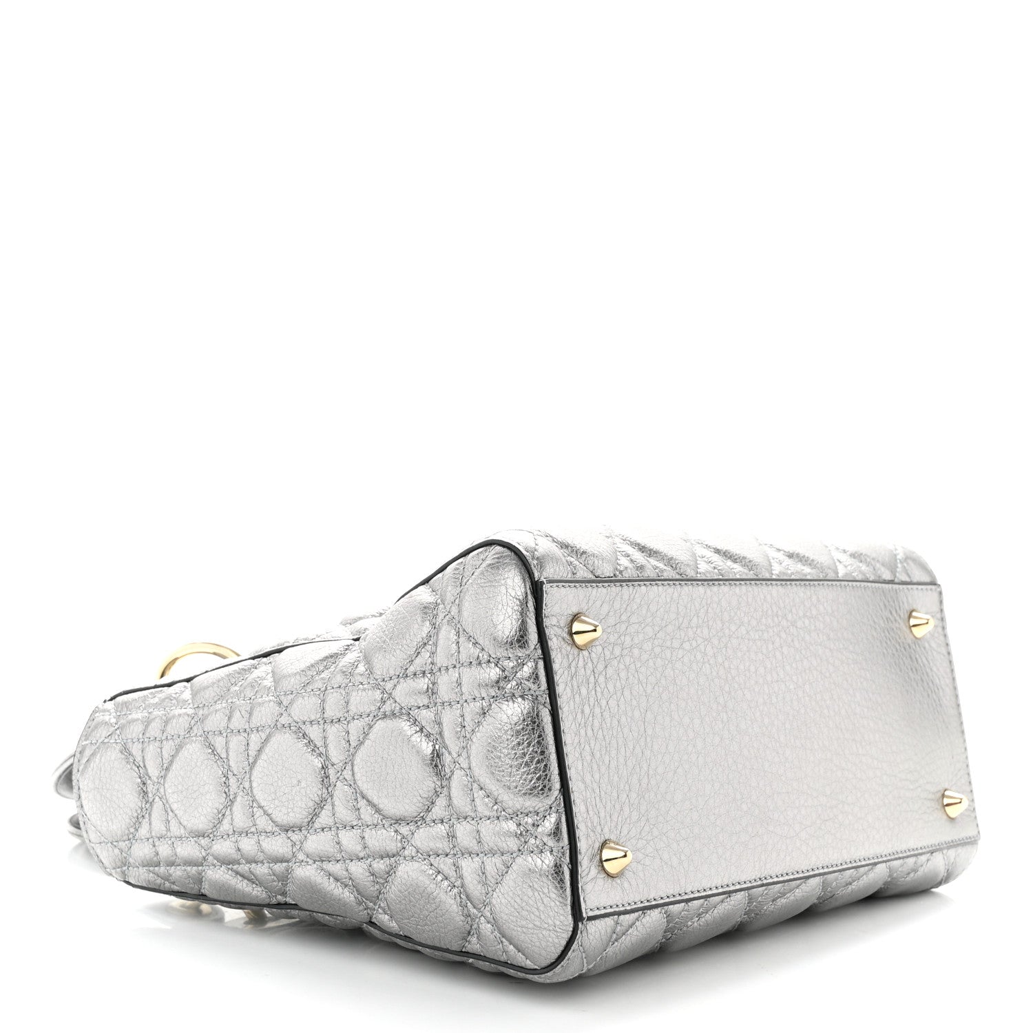 Christian Dior Metallic Grained Calfskin Cannage Medium Supple Lady Dior Silver 4 of 11
