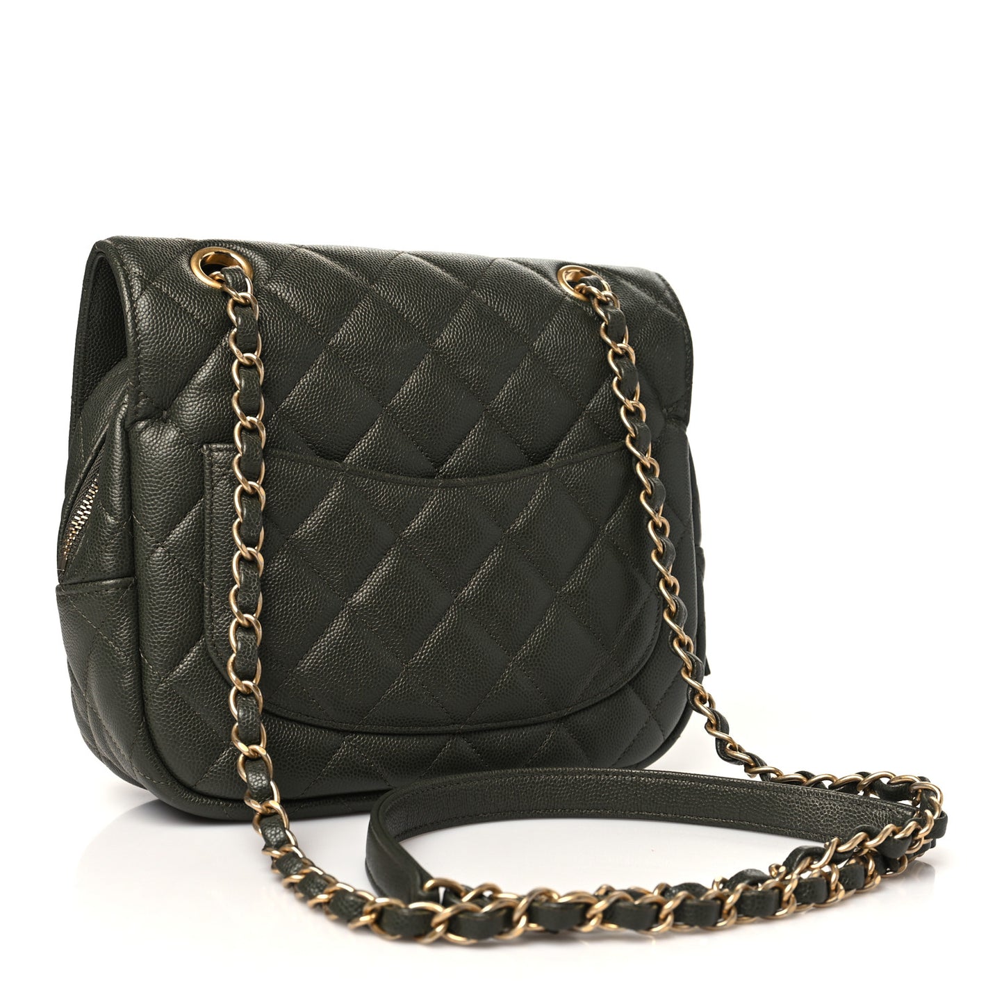 Caviar Quilted Zip Flap Khaki
