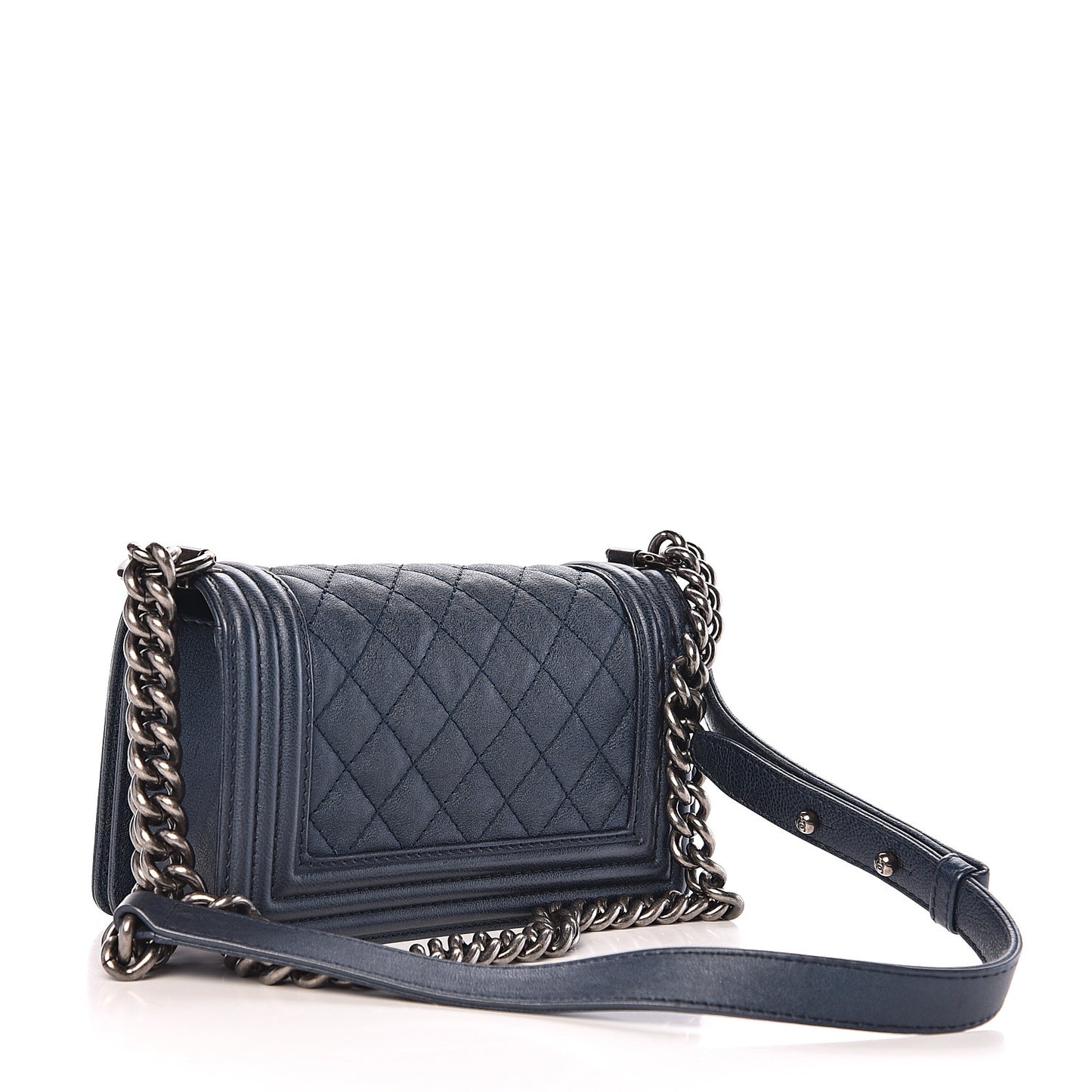 Metallic Calfskin Quilted Small Boy Flap Blue