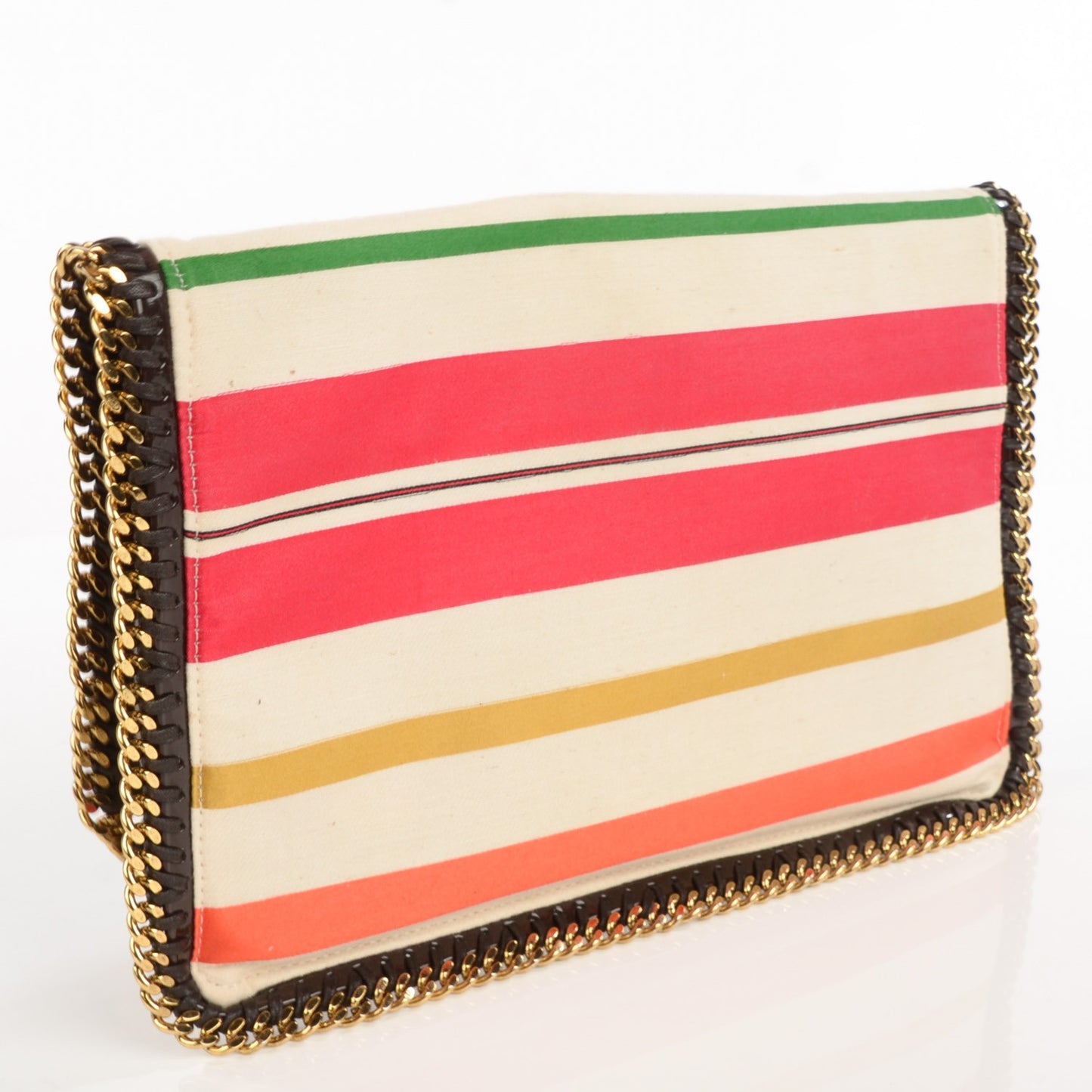 Silk Striped Falabella Fold Over Clutch Multicolor