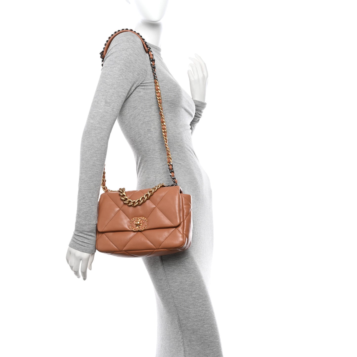 Lambskin Quilted Medium Chanel 19 Flap Brown