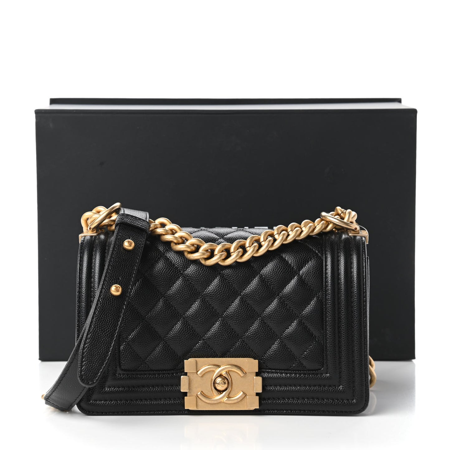 Caviar Quilted Small Boy Flap Black