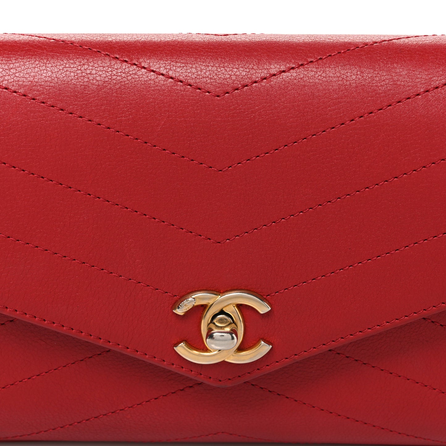Calfskin Chevron Stitched Coco Waist Bag Red
