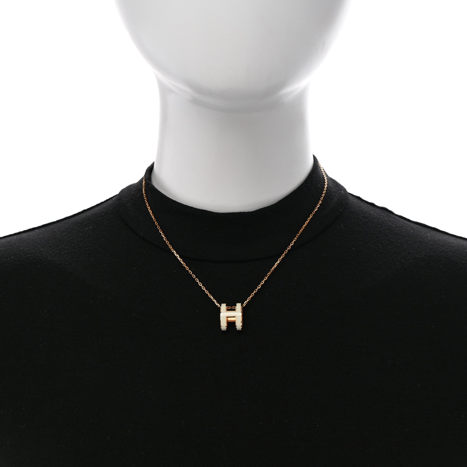 Hermes Lacquered Gold Pop H Pendant Necklace White 2 of 8