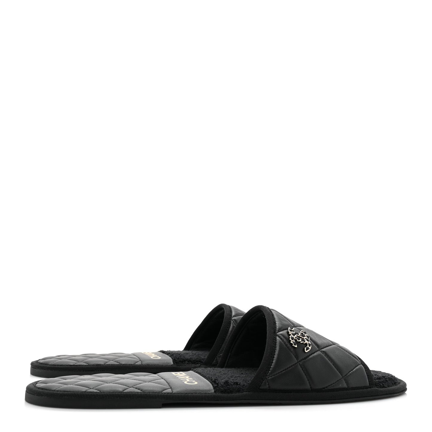 Lambskin CC Flat Mules XL Black