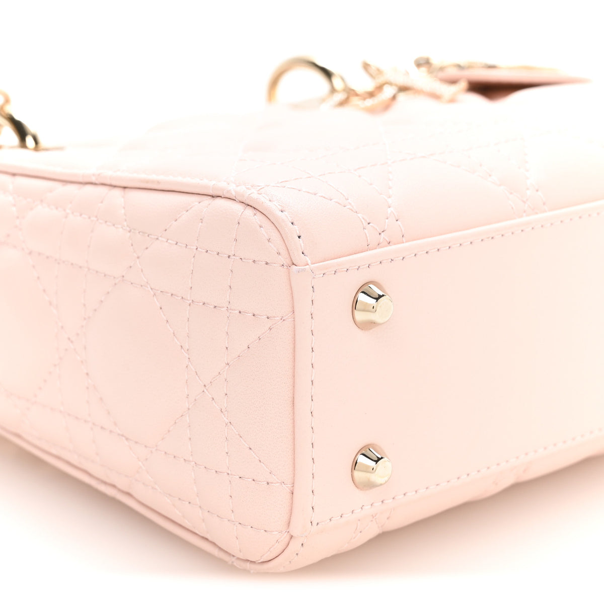 Lambskin Cannage Crystal Mini Lady Dior Powder Pink