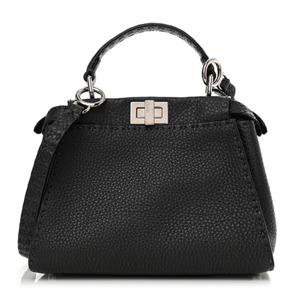 Fendi Cuoio Romano Selleria Bi-Color Mini Peekaboo Iconic Satchel Asfalto Latte 1 of 11