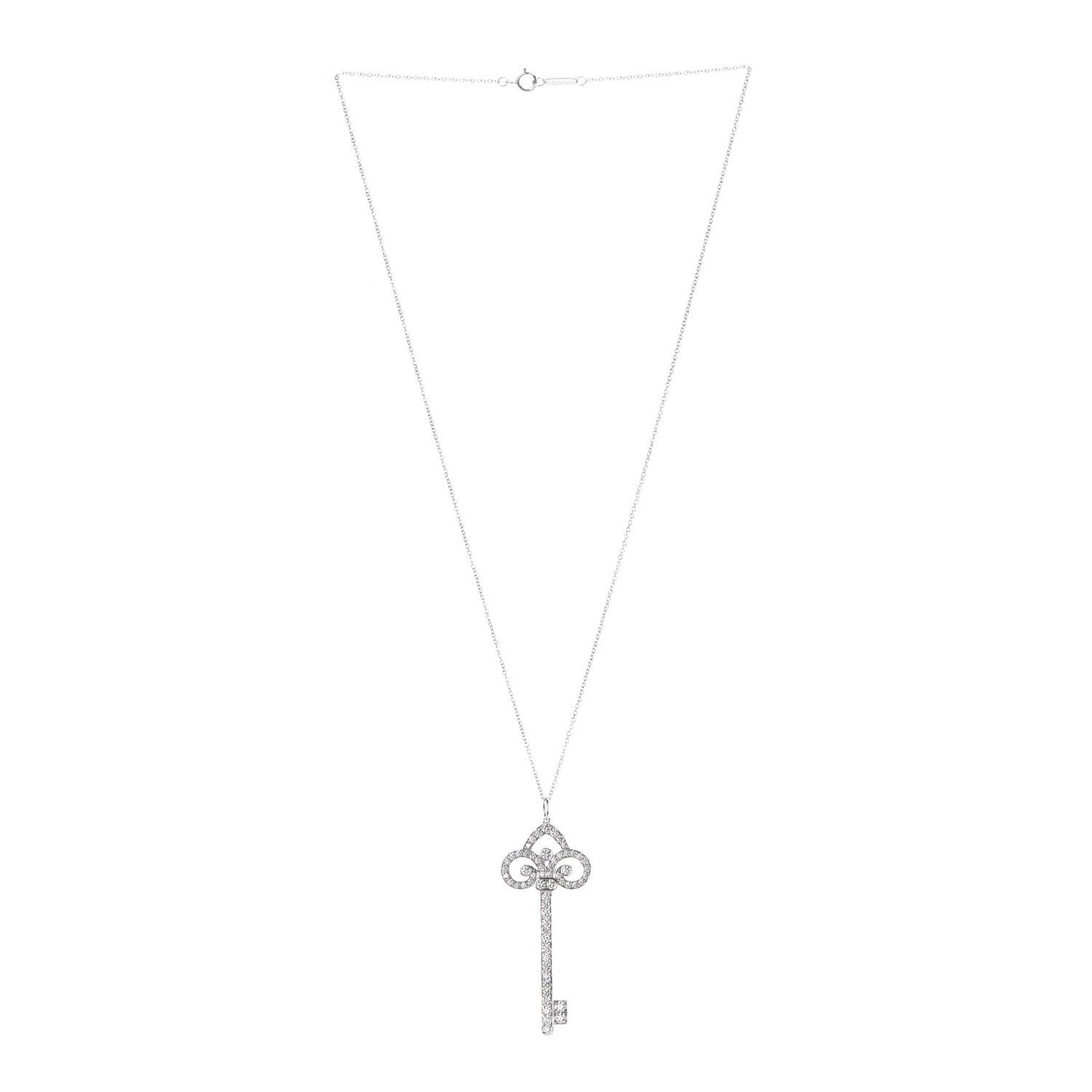 Platinum Diamond .90ct Fleur De Lis Key Pendant Necklace