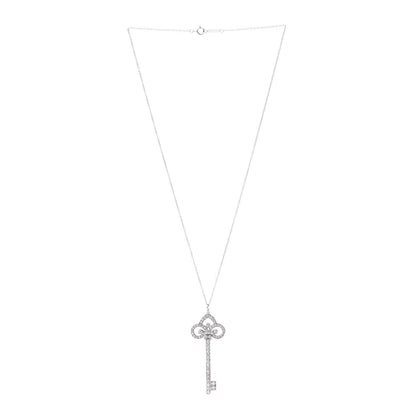 Tiffany Platinum Diamond .90ct Fleur De Lis Key Pendant Necklace 3 of 6