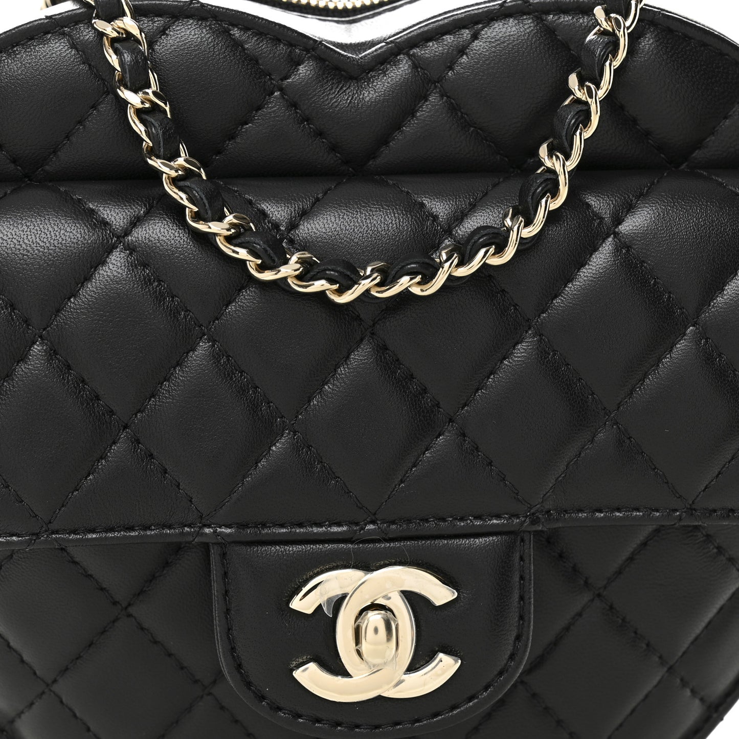 Lambskin Quilted Large CC In Love Heart Bag Black