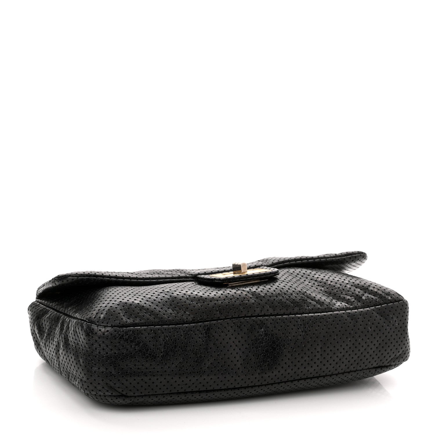Chanel Metallic Crackled Calfskin Large Perforated Drill Flap Black 4 of 10