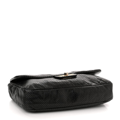 Chanel Metallic Crackled Calfskin Large Perforated Drill Flap Black 4 of 10