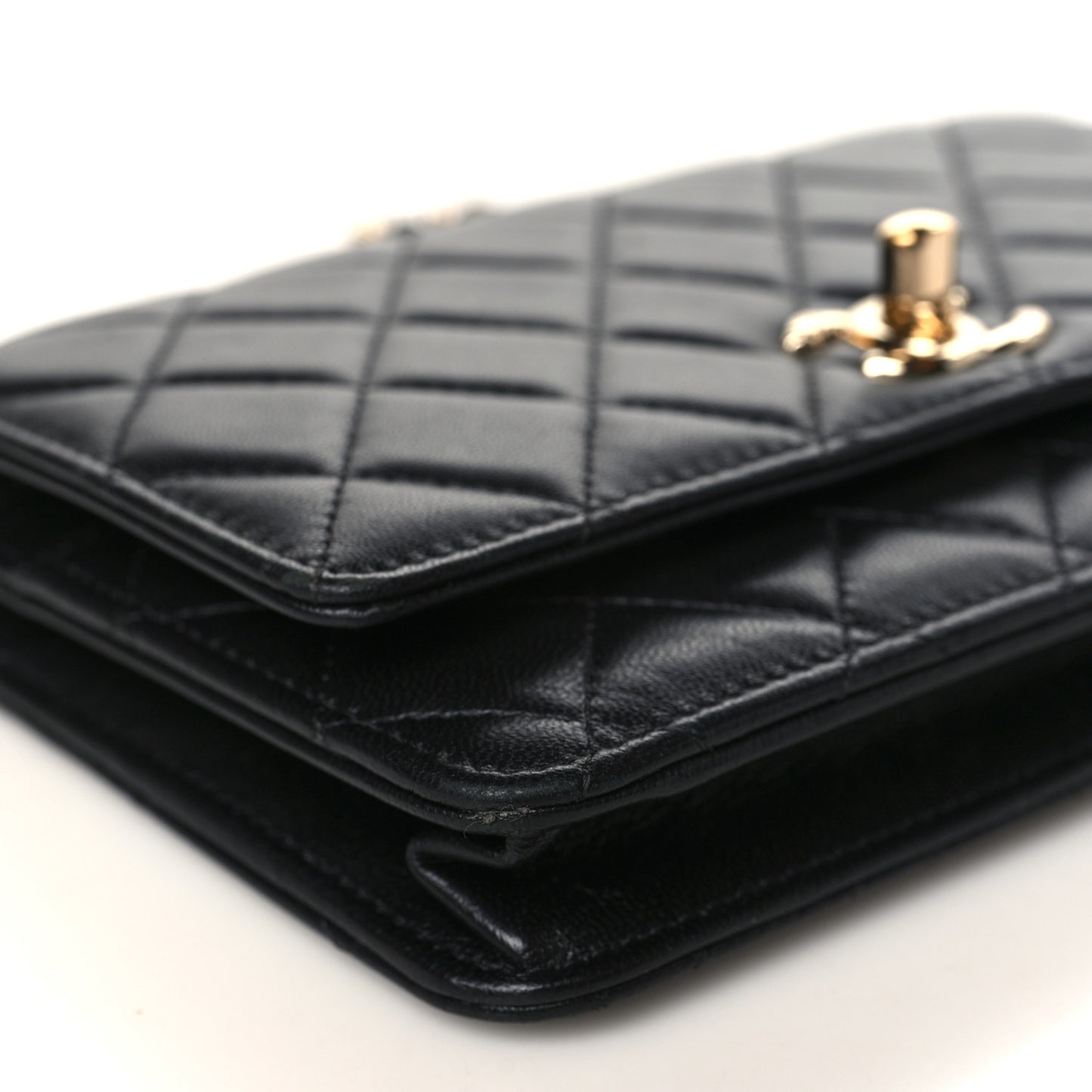Lambskin Quilted Trendy CC Wallet On Chain WOC Black