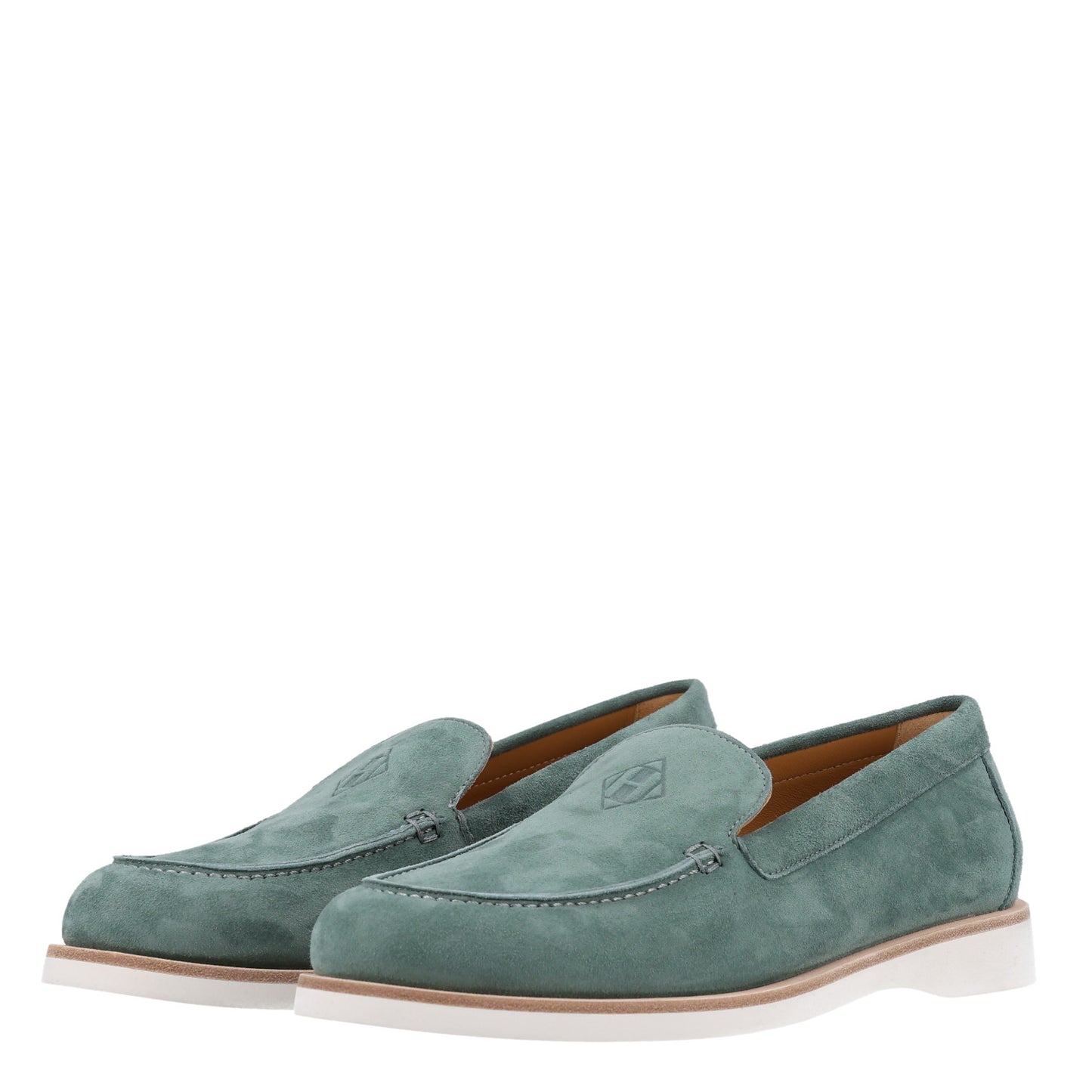 Suede Calfskin Womens Low Loafers 38 Vert Cedre