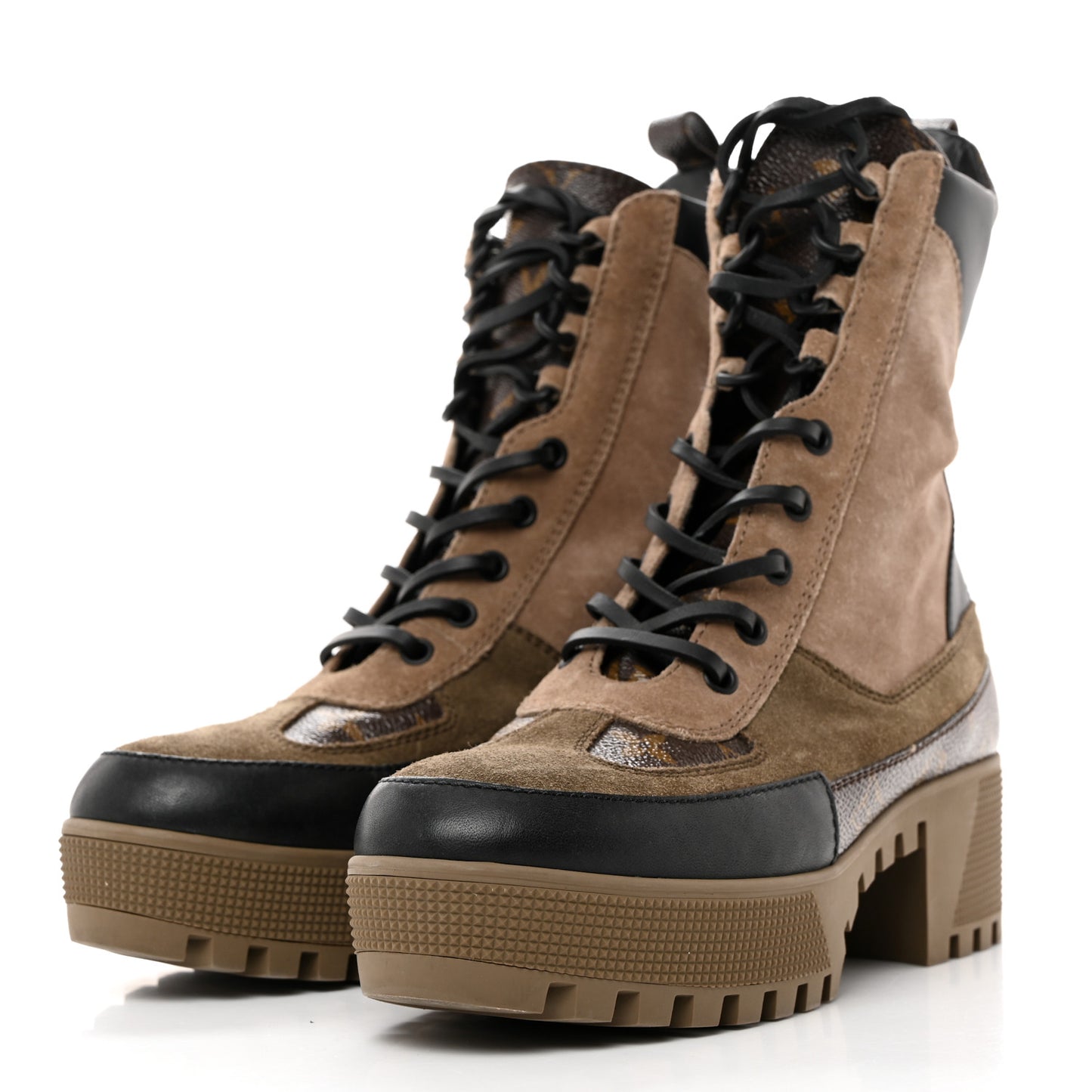 Suede Calfskin Monogram Laureate Platform Desert Boots 37.5 Taupe