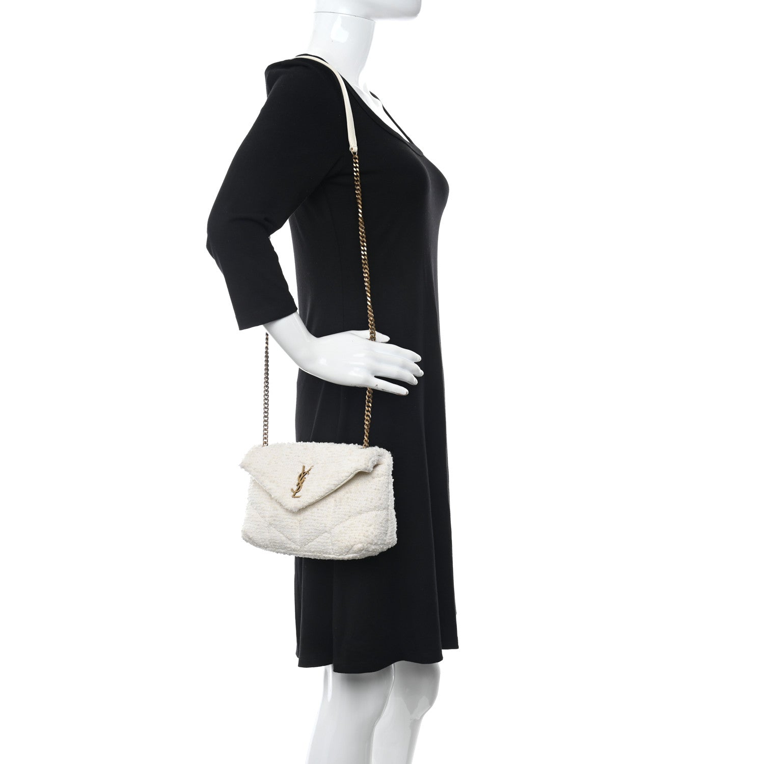 Saint Laurent Boucle Tweed Quilted Toy Loulou Puffer Monogram Chain Satchel Crema Soft 2 of 11