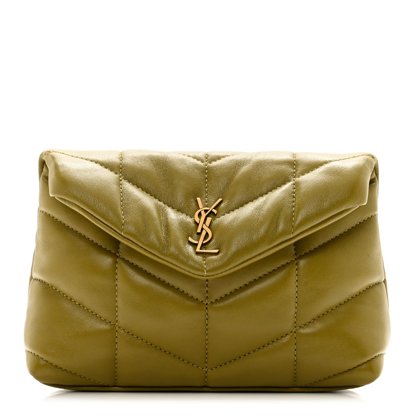 Lambskin Monogram Loulou Puffer Pouch Clutch Olive