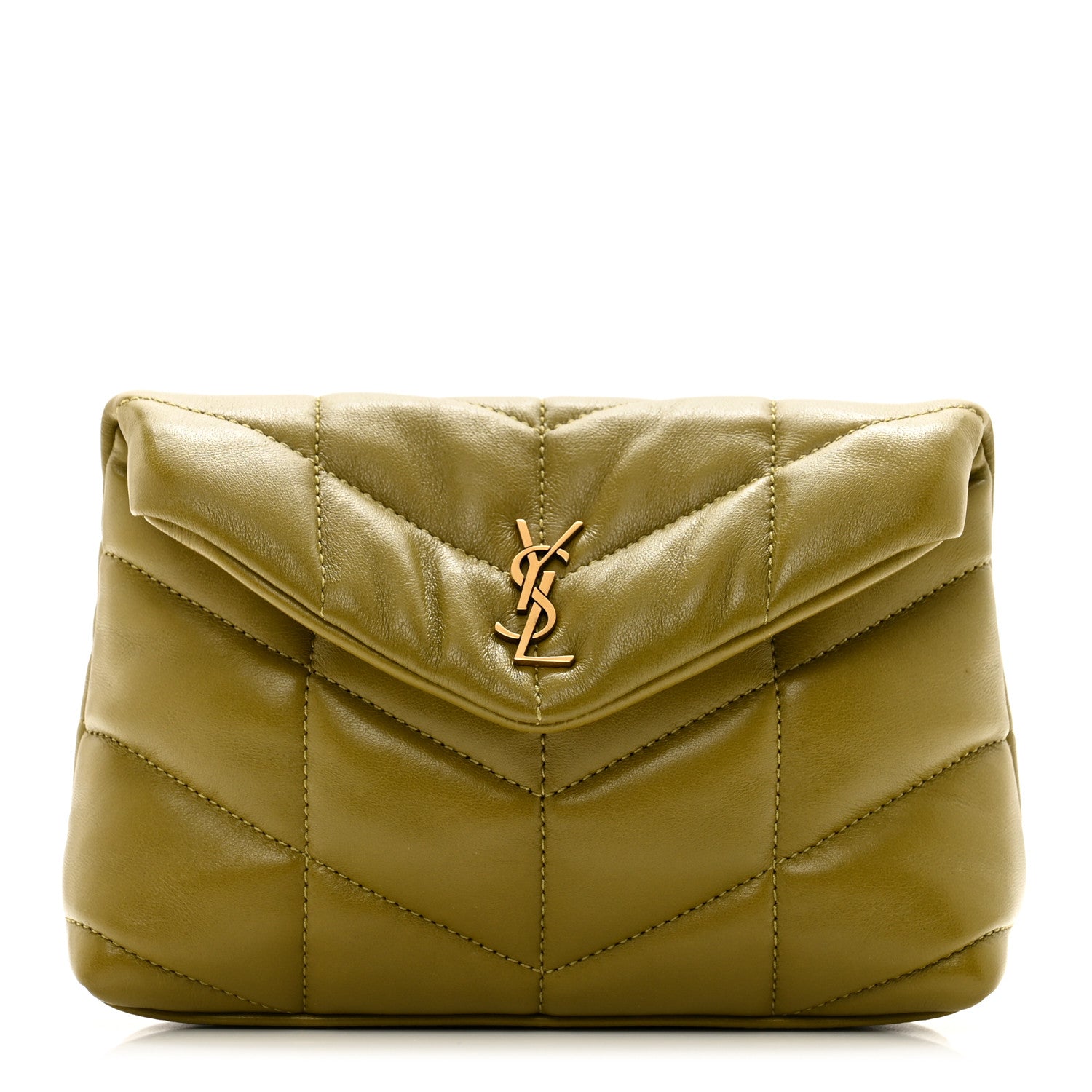 Saint Laurent Lambskin Monogram Loulou Puffer Pouch Clutch Olive 1 of 8
